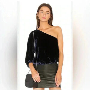 ALICE + OLIVIA Craven One Shoulder Silk Blend Top in Velvet Sapphire Blue (Sz L)